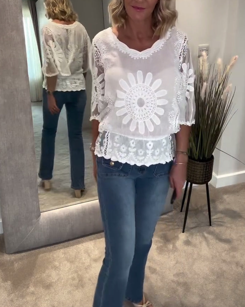 Blouse Geborduurd Vleermuis Kant