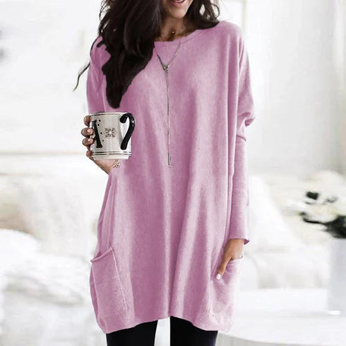 Lange tuniek met zakken - comfortabele dames oversized top