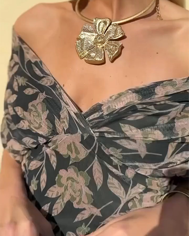 Jurk V-Hals Off-Shoulder Modieus