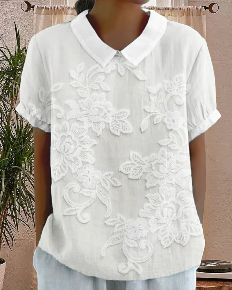 Blouse Met Revers Print Effen Kleur