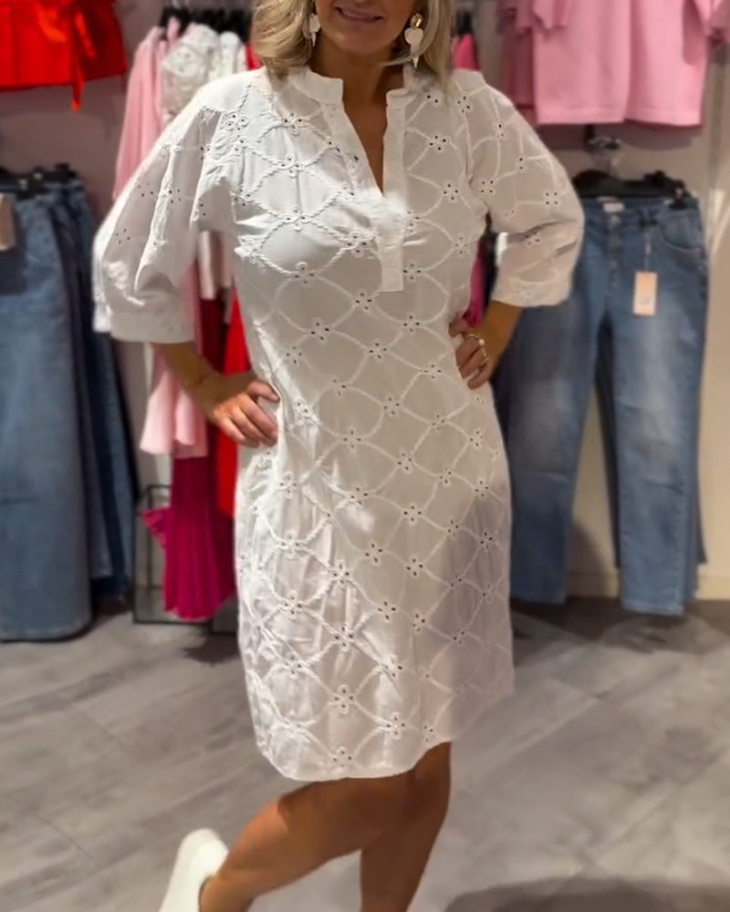 Jurk Lange Mouw Uitgesneden Bloem Los