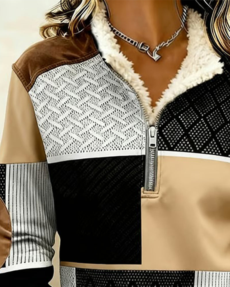 Sweatshirt Half Rits Fleecegevoerd Kleurblok