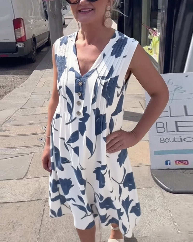 Jurk V-Hals Mouwloos Gedrukt