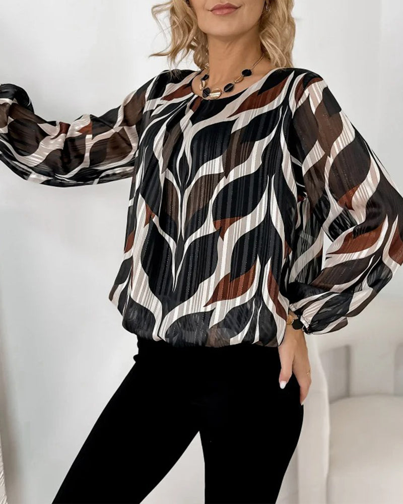 Blouse Met Lantaarnmouwen En Ronde Hals