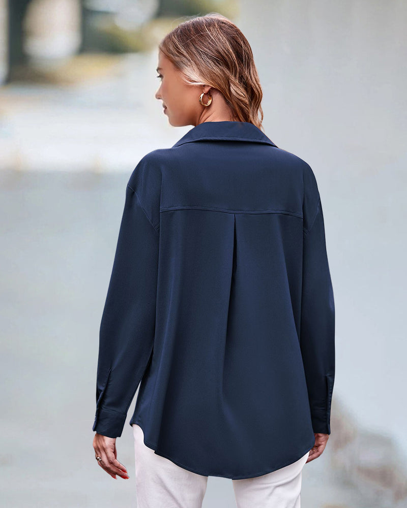 Casual blouse met lange mouwen in effen kleur