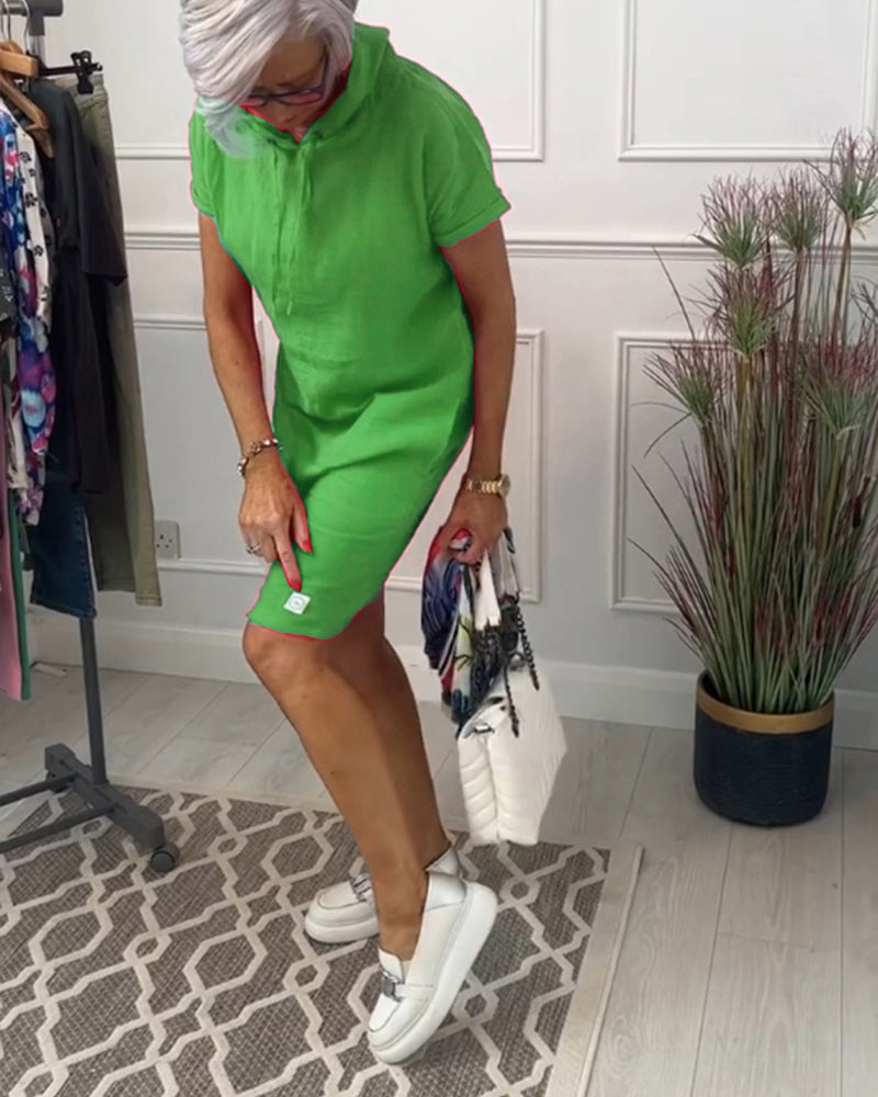 Casual jurk met korte mouwen en capuchon