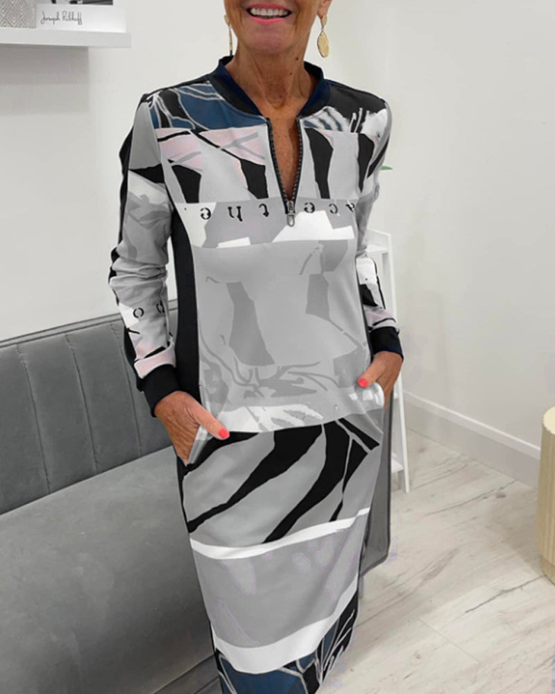 Jurk met lange mouwen, rits en kleurblok