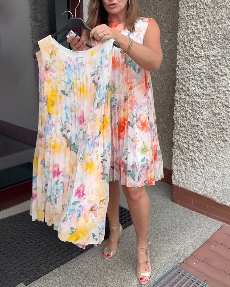 Jurk Mouwloos Geplooid Bloemig