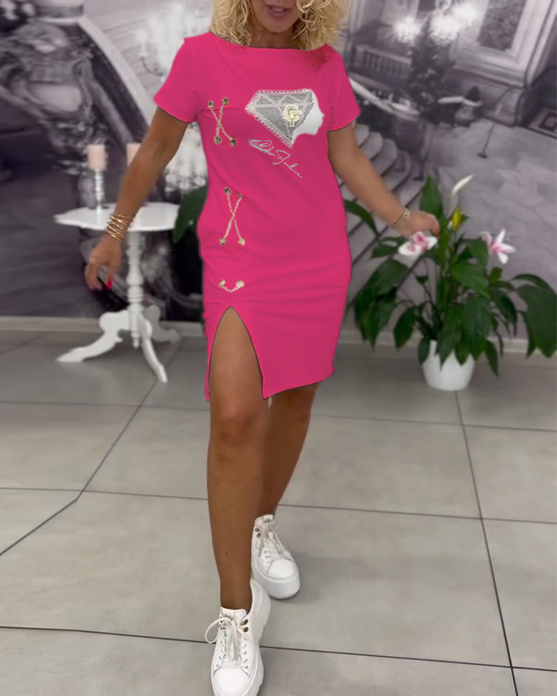 Jurk Bedrukt Nauwsluitend Split