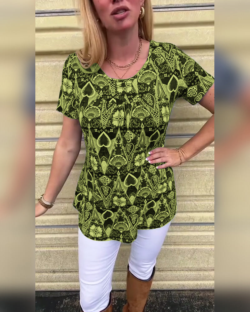 T-shirt casual retro ronde hals bedrukt