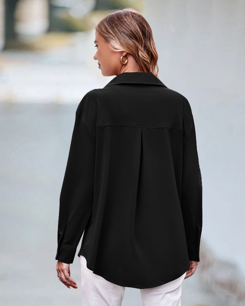 Casual blouse met lange mouwen in effen kleur