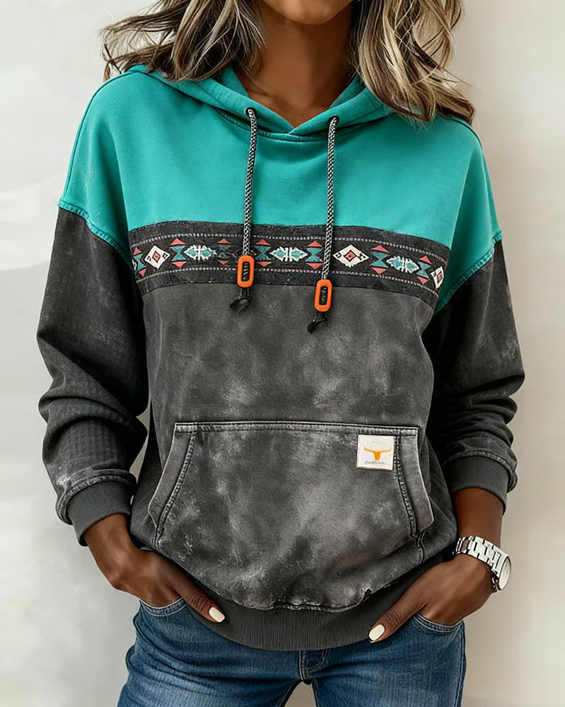 Retro Hoodie Met Zak En Colorblocking