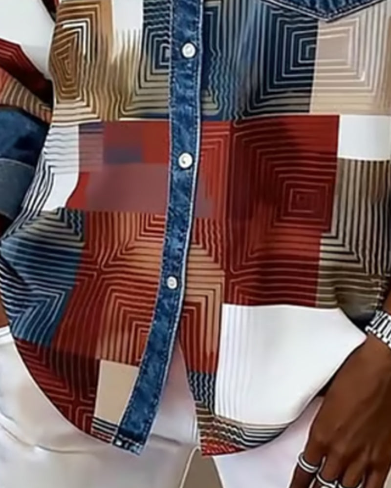 Kleurblok Overhemd Modieuze Kraag