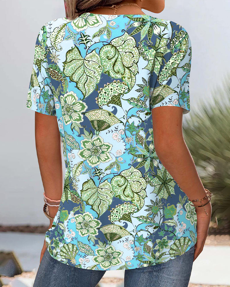 Blouse Korte Mouwen Bloemenprint Veelzijdig