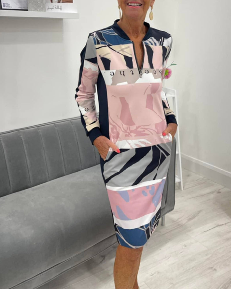 Jurk met lange mouwen, rits en kleurblok