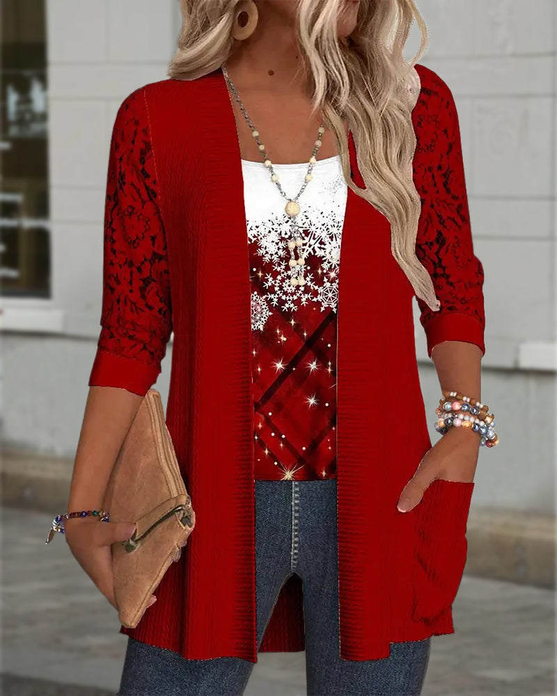 Gebreide Top Met Print In Nep-Tweedelig Ontwerp