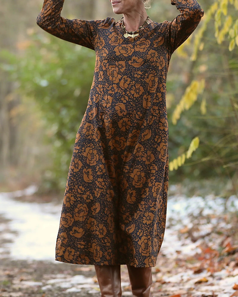 Jurk Bloemenprint Ronde Hals Losvallende Pasvorm