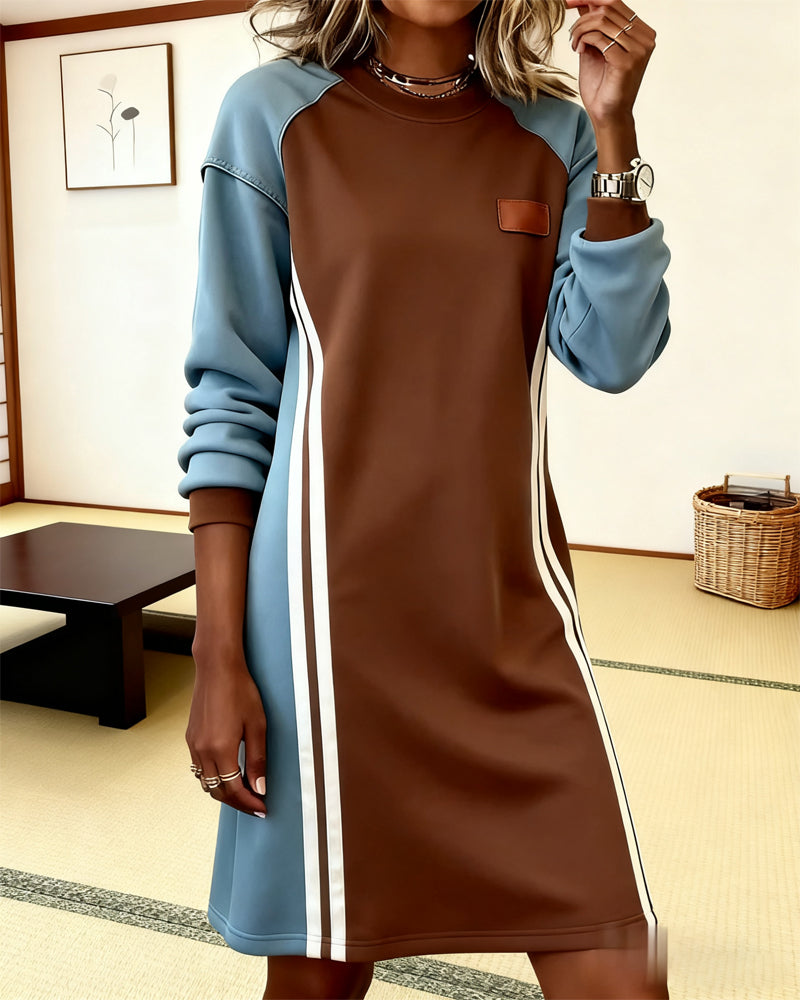Jurk Lange Mouwen Kleurblok Ronde Hals Rechte