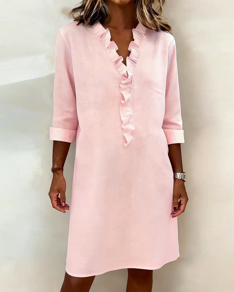 Jurk Gerimpelde V-Hals Effen Kleur