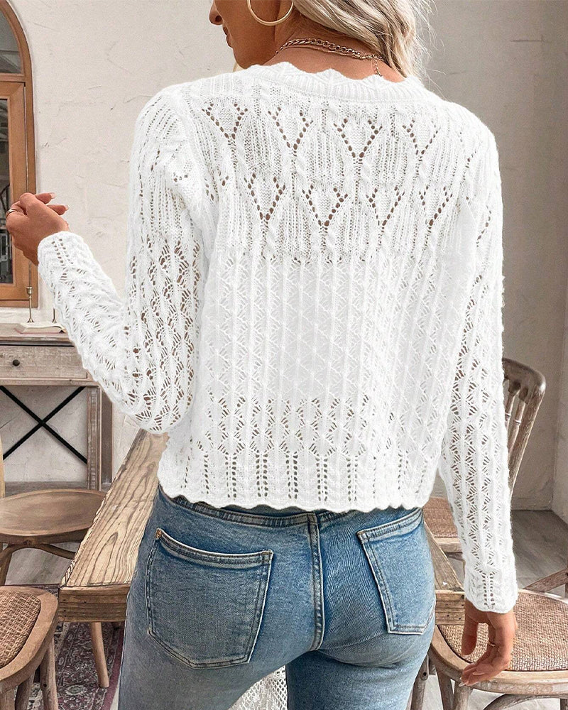 Cardigan Casual Ronde Hals Knopen Gebreid