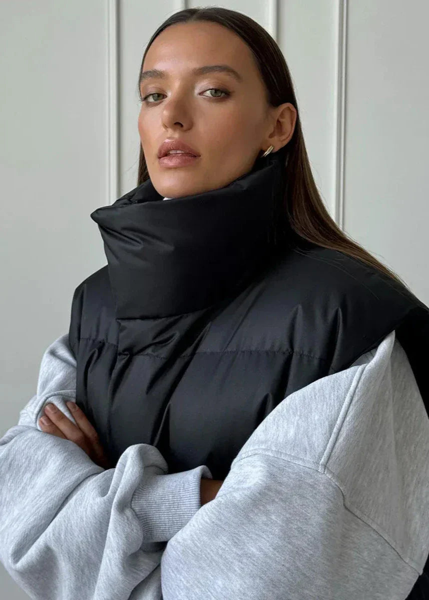 Gewatteerde katoenen vest - stijlvolle dames mouwloze buitenkleding