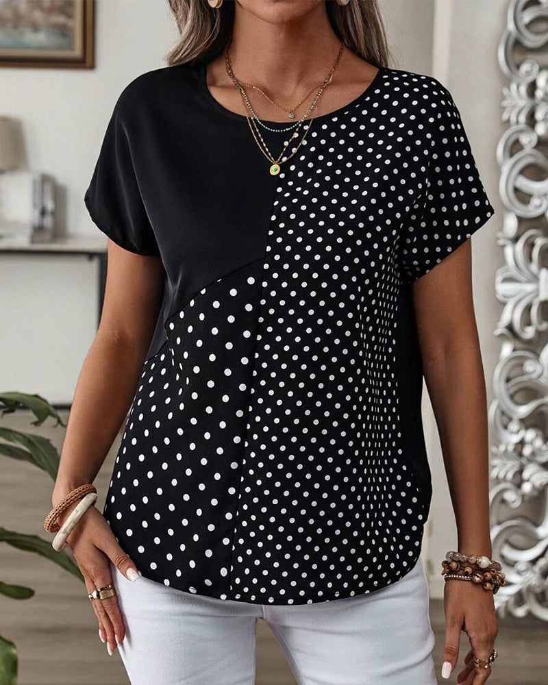 T-shirt Ronde Hals Polka Dot Print