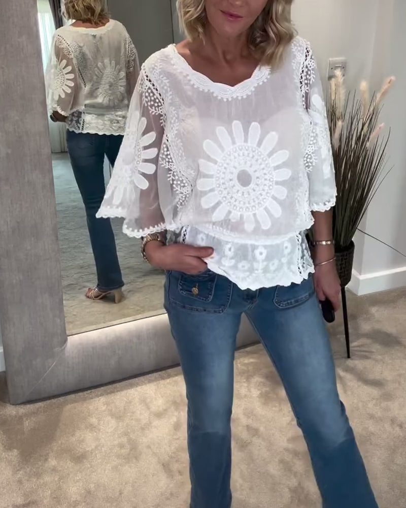 Blouse Geborduurd Vleermuis Kant