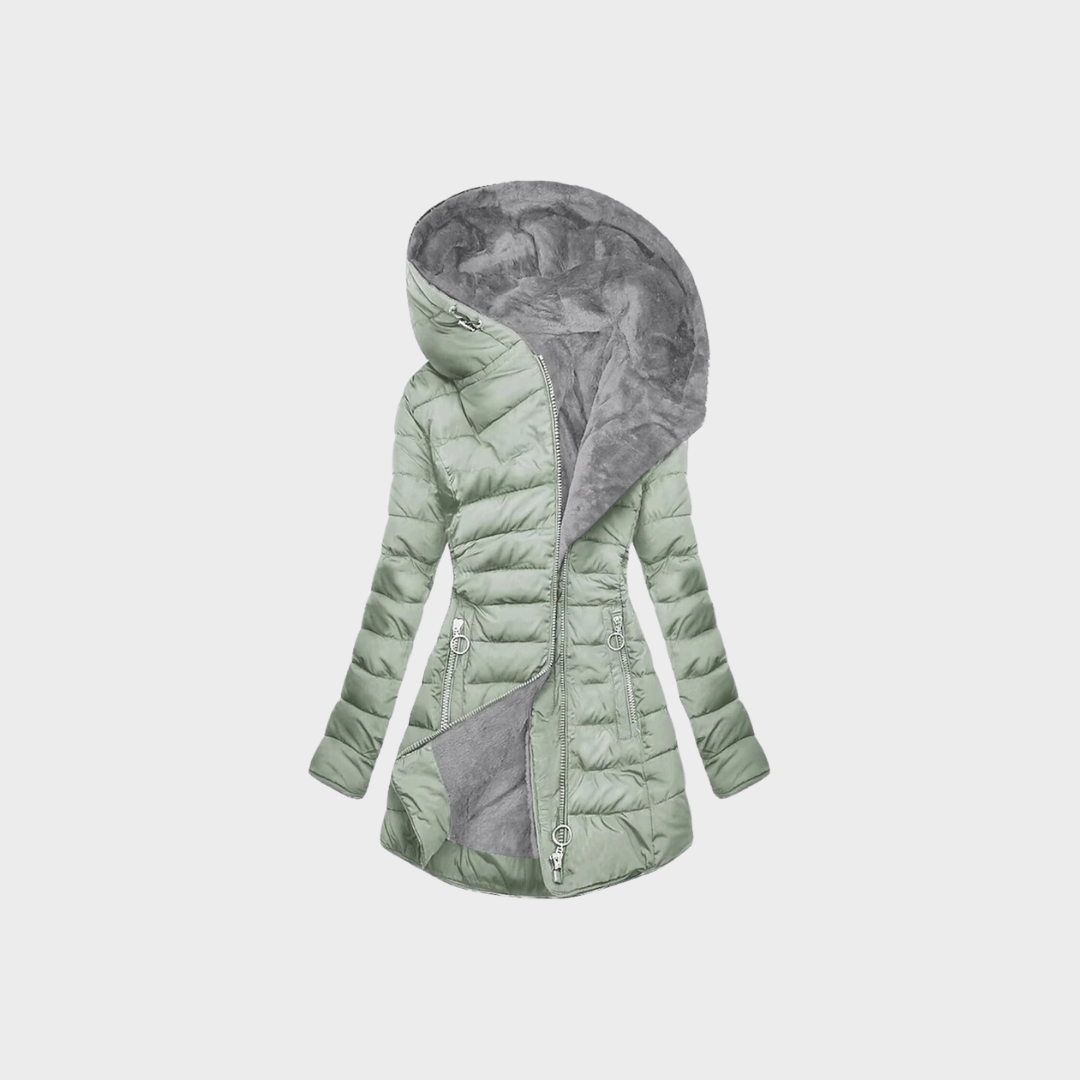 Dames pufferjas - stijlvolle lange gewatteerde jas met oversized capuchon