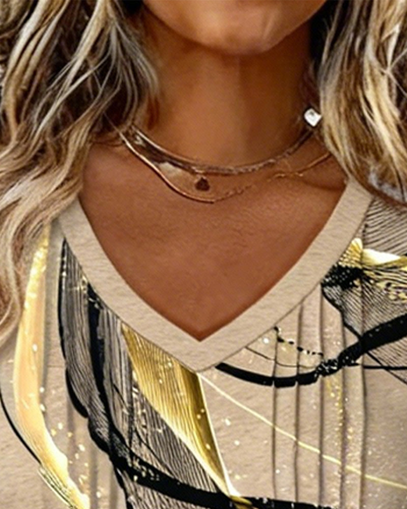 Top V-Hals Gedrukt Oksel Streep Lange Mouw