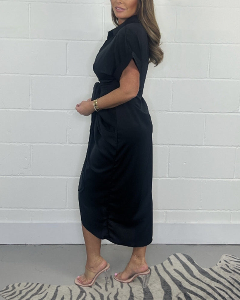 Elegante geplooide shirt hals jurk