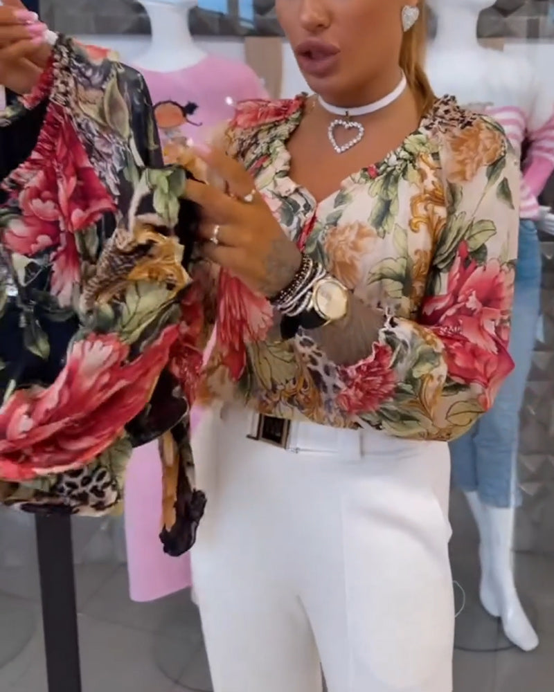 Blouse V-hals Bloemenprint