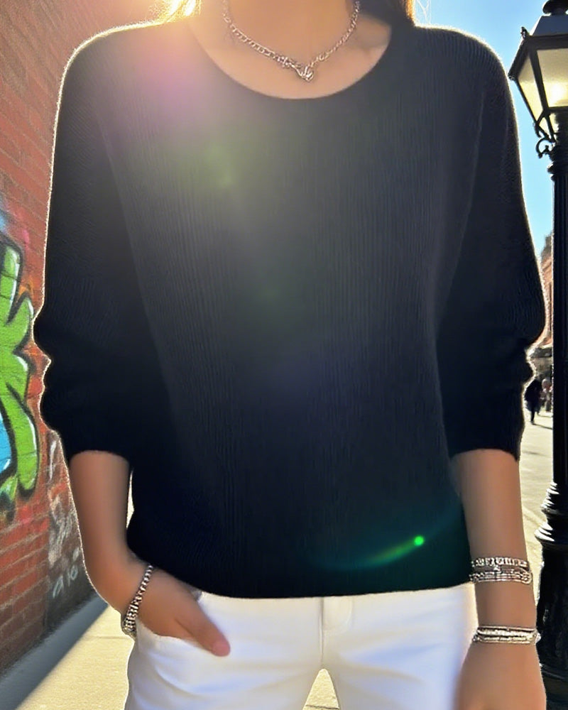 Trui Effen Ronde Hals Vallende Schouder