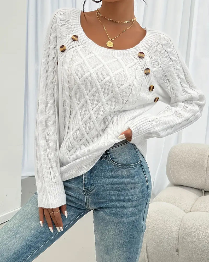 Trui Effen Raglanmouwen Gesp Kabelssteek