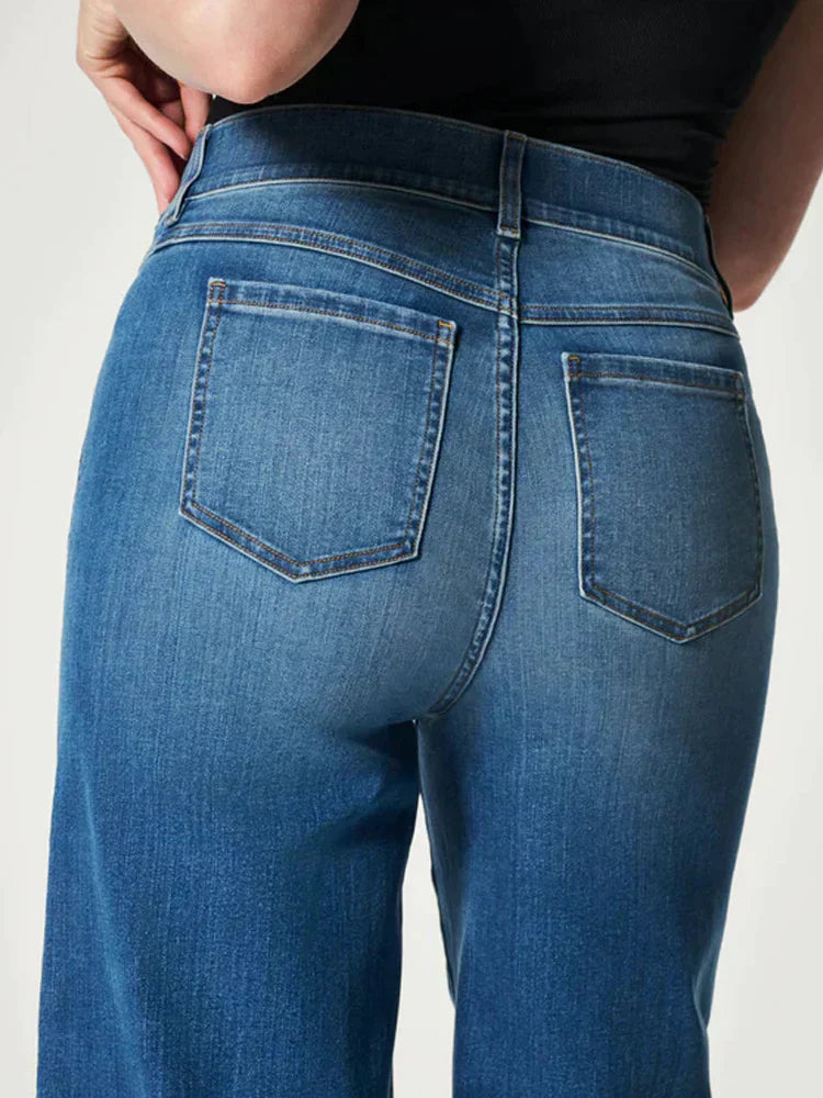 Zwarte wijde pijpen jeans - trendy hoge taille dames denim broeken