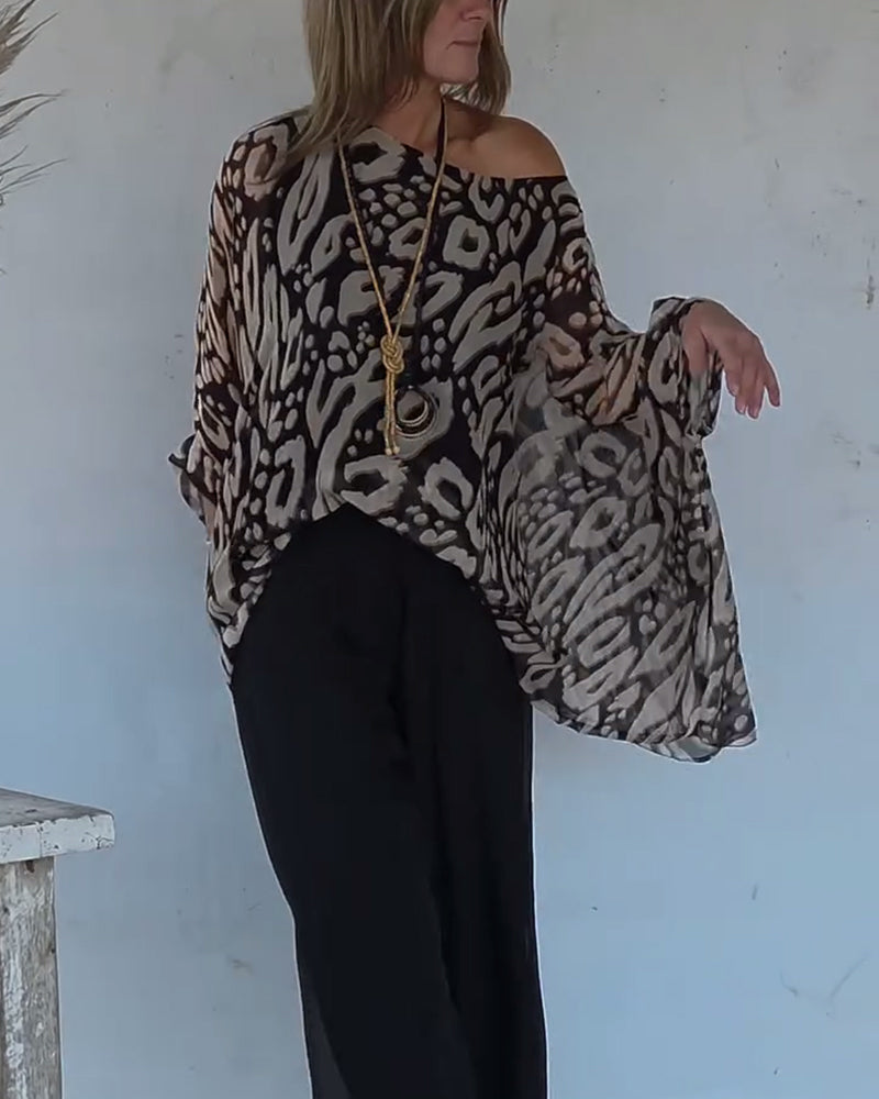 Langemouwblouse Met Onregelmatige Vleermuisprint