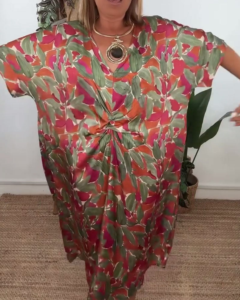 Jurk Met V-Hals En Gedraaid Printontwerp