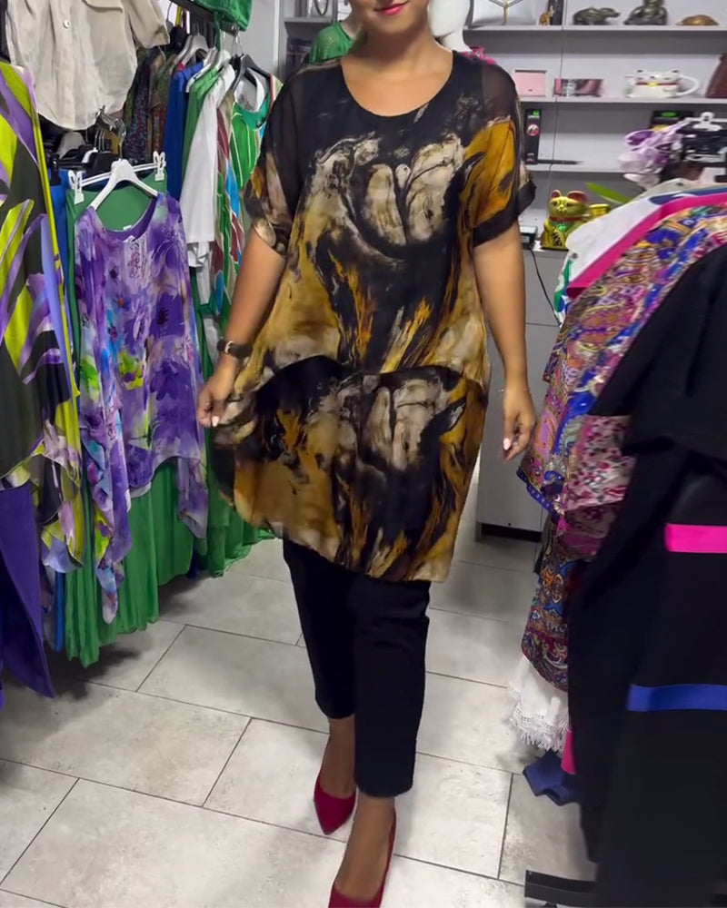 Top Ronde Hals Losjes Casual Bedrukt