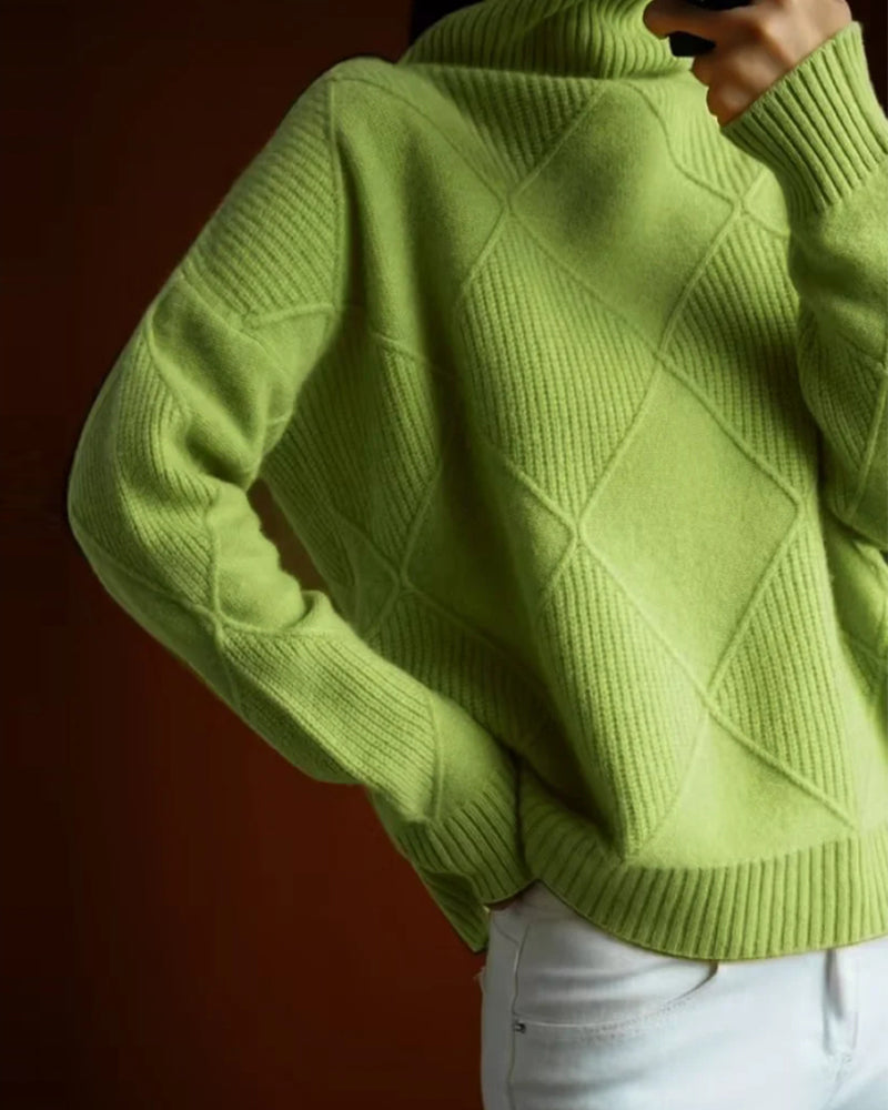 Eenvoudige effenkleurige, elegante coltrui met ruitpatroon