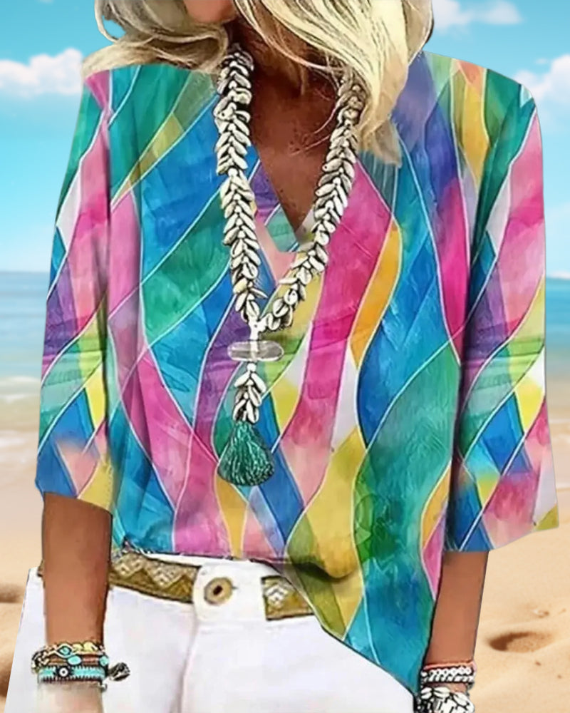 Blouse V-Hals Contrasterende Kleur