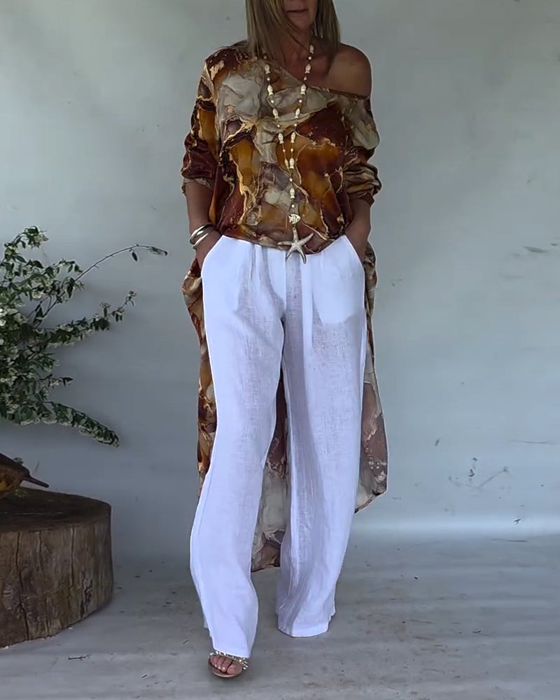 Blouse Modieus Split Bedrukt