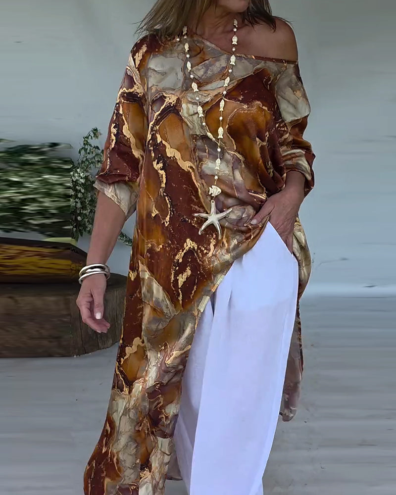 Blouse Modieus Split Bedrukt