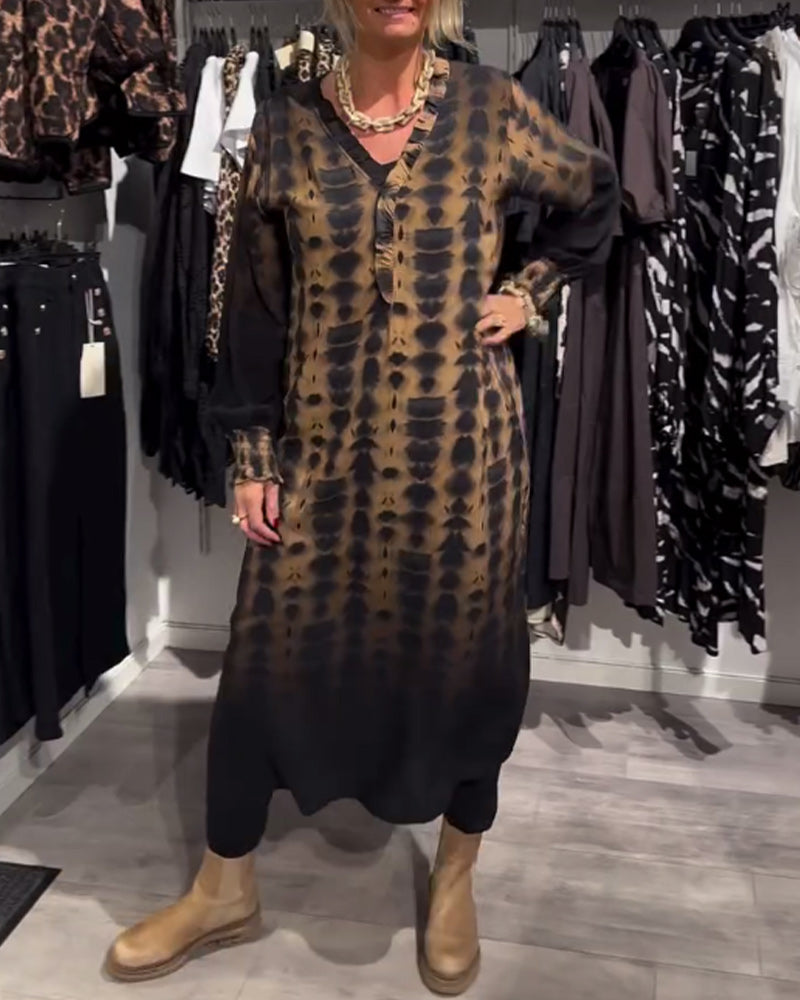 Jurk met V-hals en lange mouwen in kleurovergang