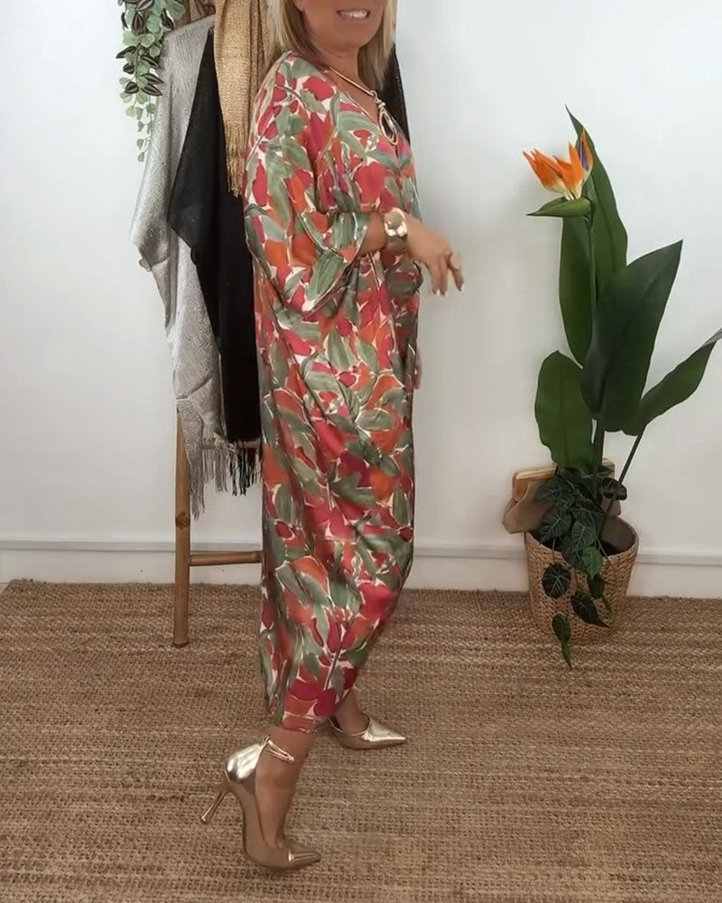 Jurk Met V-Hals En Gedraaid Printontwerp