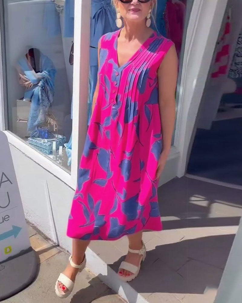 Jurk V-Hals Mouwloos Gedrukt