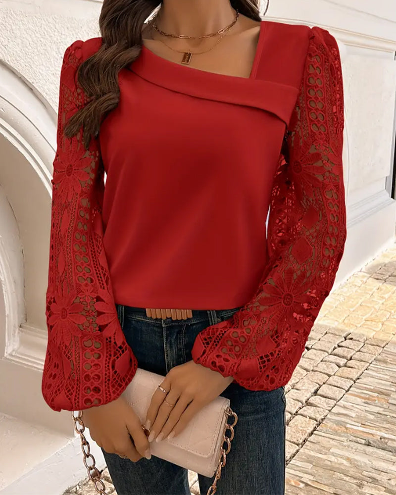 Blouse Asymmetrische Kraag Lange Mouwen