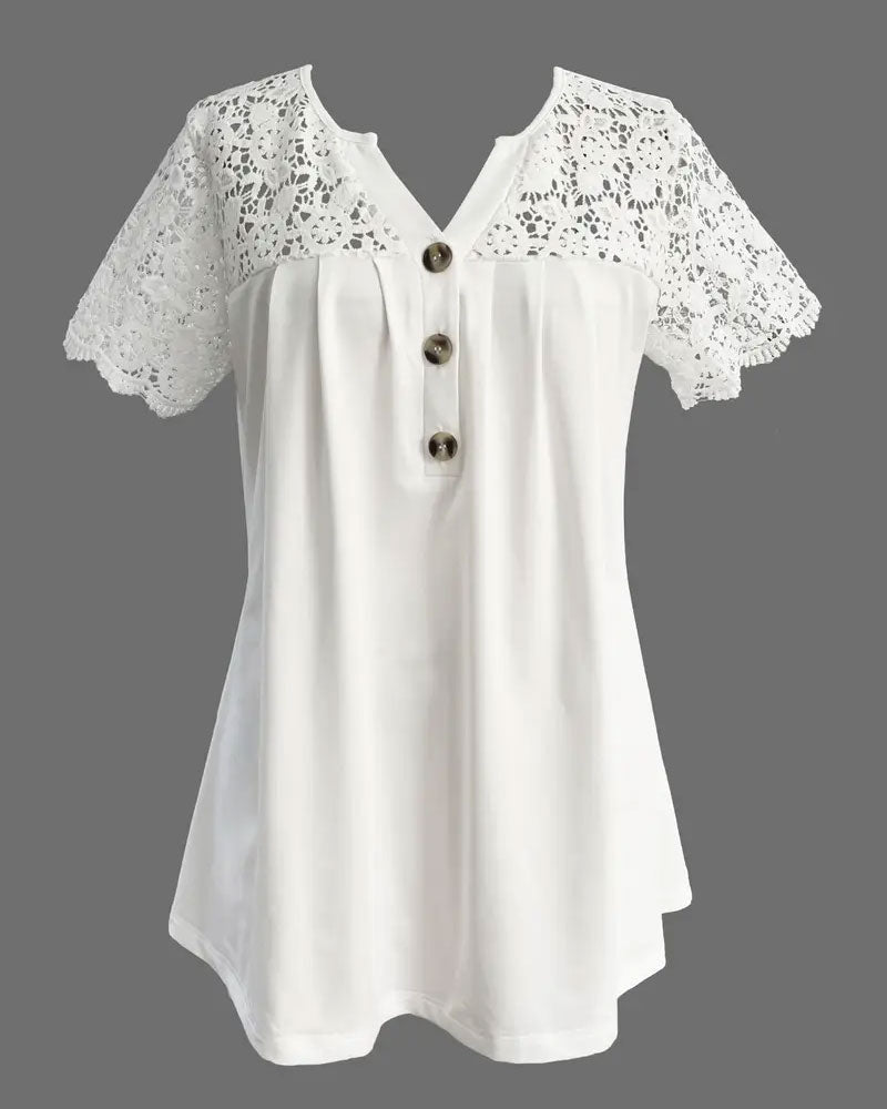 T-Shirt Hol Kant Patchwork Geplooid