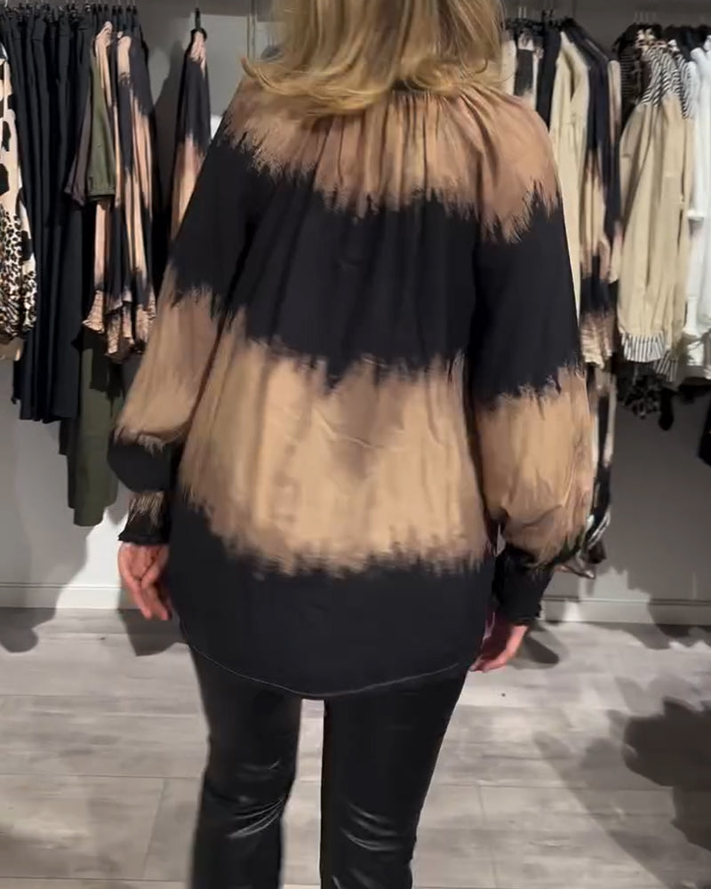 Vintage colorblock V-hals blouse met knopen