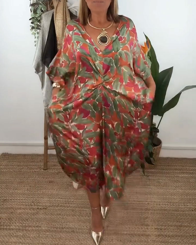 Jurk Met V-Hals En Gedraaid Printontwerp