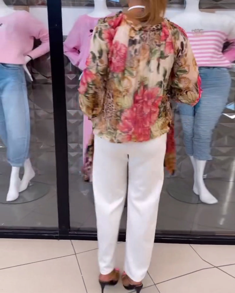 Blouse V-hals Bloemenprint