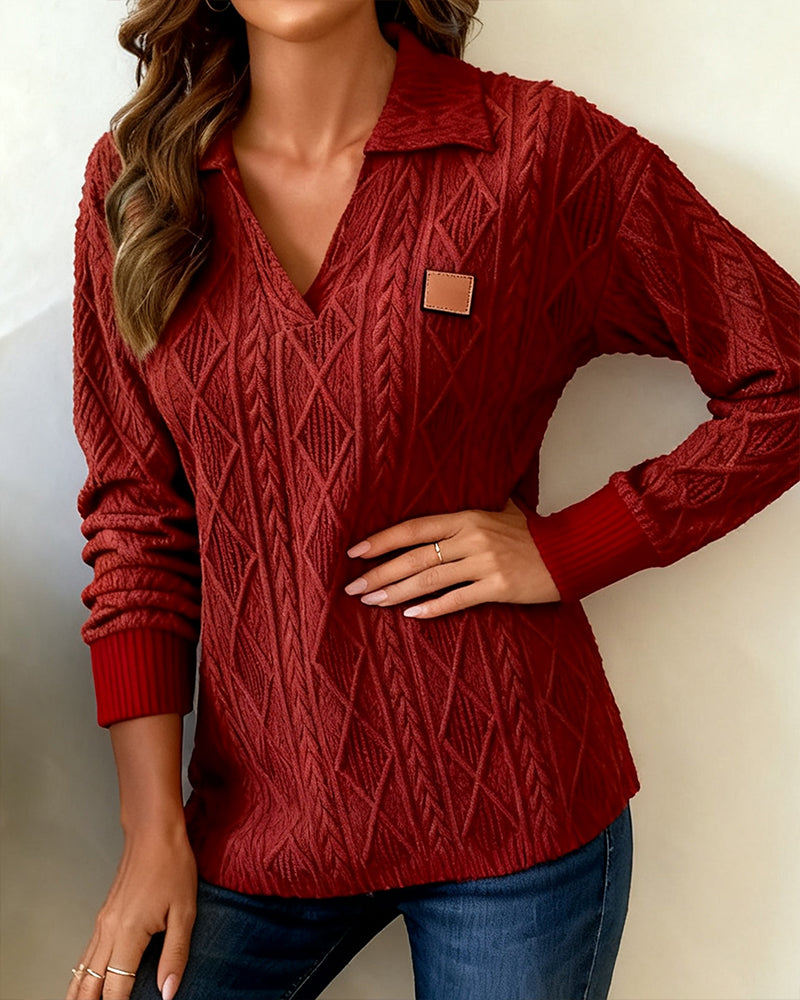 Casual Sweatshirt Met Polokraag En Jacquard